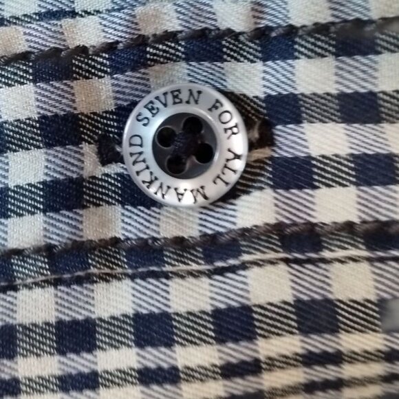 Seven For All Mankind Mens Gingham Button-Up Shirt Blk/Wht Large - Picture 5 of 14